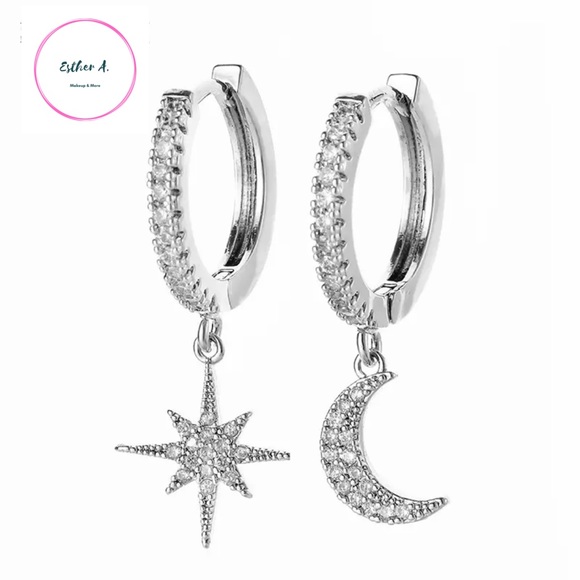 Jewelry - Gold Plated with CZ Moon and Star Earrings